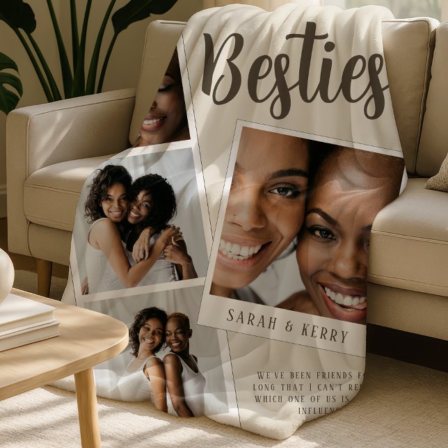 Besties Photo Collage Cream Fleece Blanket (Creator Uploaded)