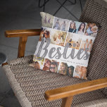 BESTIES, Photo Collage & Names | BFF Cushion<br><div class="desc">Besties are priceless - If you're lucky enough to have one, let them know how much they mean to you with this trendy 'Best Friends' pillow. Featuring 12 square photographs of your choice, which are easily downloaded from your phone or computer, grey text 'bestie' in big modern lettering on a...</div>