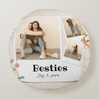 BESTIES, Photo Collage & Names | BFF  Round Cushion