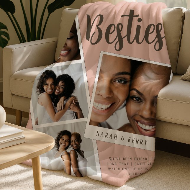 Besties Photo Collage Pink Fleece Blanket (Creator Uploaded)