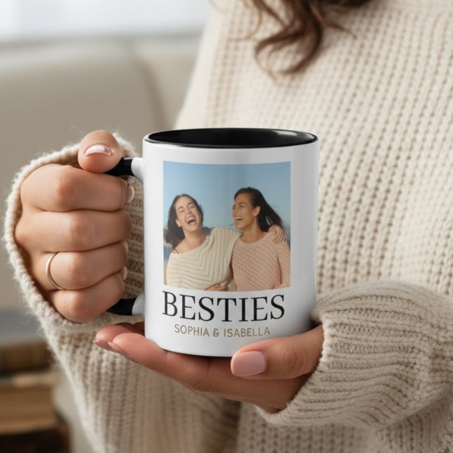 Besties Photo Mug | Personalized Best Friends Gift (Besties Photo Mug | Personalized Best Friends Gift | Custom BFF Two-Tone Coffee Mug)