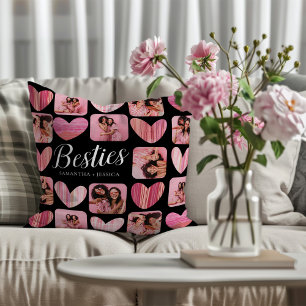 Besties Pink & Black Hearts & Photo Cushion
