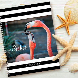 Besties Pink Flamingos Black White Stripes Custom Notebook