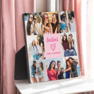 Besties Pink Gift For Friends Photo Collage Plaque