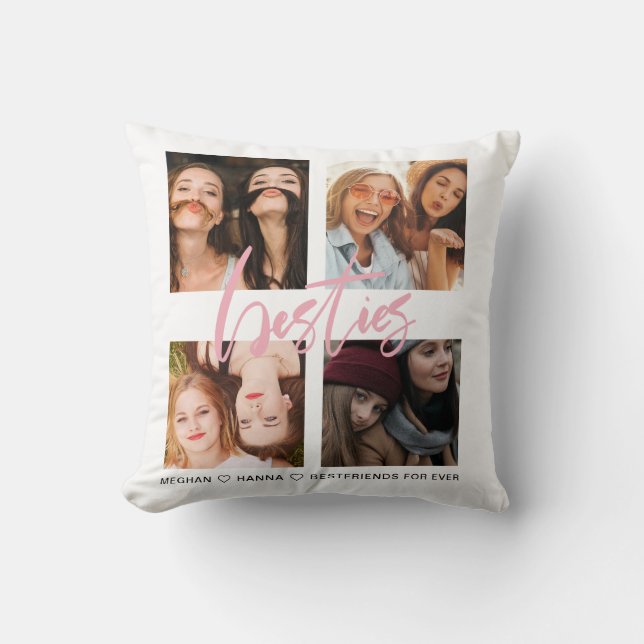 Besties pink photo collage best friends pink cushion (Front)