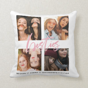 Besties pink photo collage best friends pink cushion