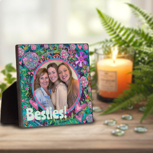 Besties Pretty Pink Floral Photo Customised Plaque