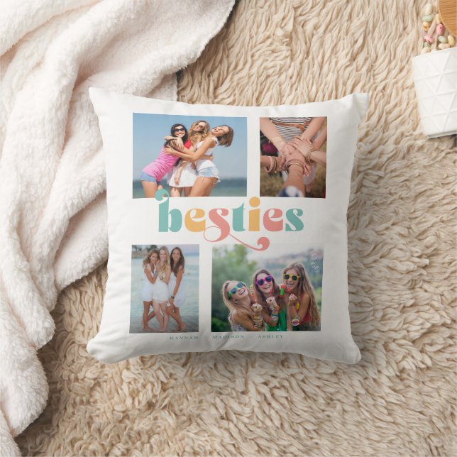 Besties Retro 4 Photo Best Friends Cushion (Blanket)