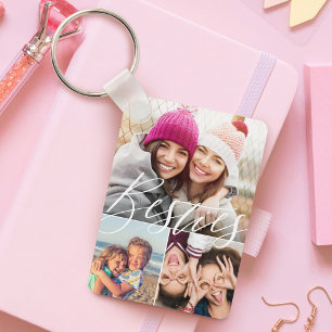 Besties Script 3 Photo Best Friends Collage BFFs Key Ring