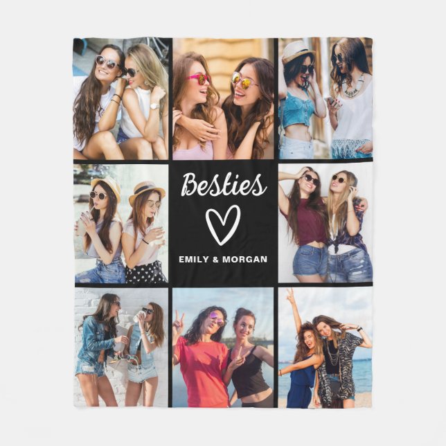 Besties Script Gift For Friends Photo Collage Fleece Blanket (Front)