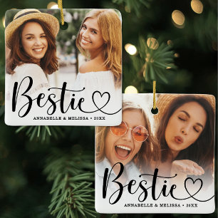 Besties Script Heart Best Friend Photo Ceramic Ornament