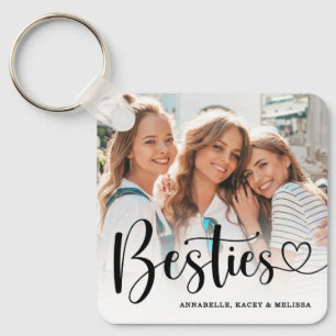 Besties Script Heart Best Friend Photo Key Ring