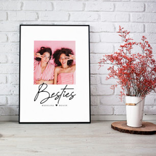 Besties Script Photo Best Friends Heart Poster