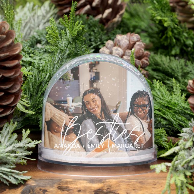 Besties Simple Modern Script Two Photos Snowglobe (Winter)