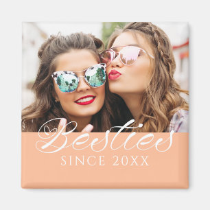 "Besties Since" Custom Photo Peach Fuzz Chic Magnet