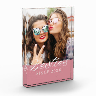 "Besties Since"  Script Dusty Pink Chic  Photo Block
