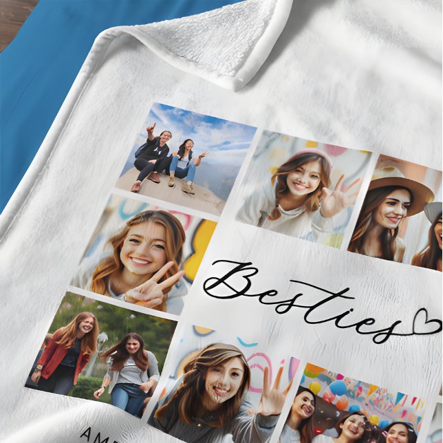 Besties Ten Photo collage Modern Script BBF  Fleece Blanket (Creator Uploaded)