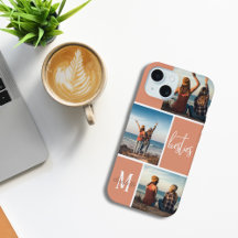 Besties Three Photo Monogram Coral Grid