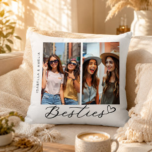 Besties Two Photos Calligraphy  Script Heart BFF Cushion