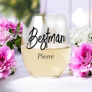 Bestman Black White Wedding Stemless Wine Glass