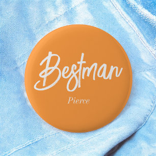 Bestman Orange White Wedding Button