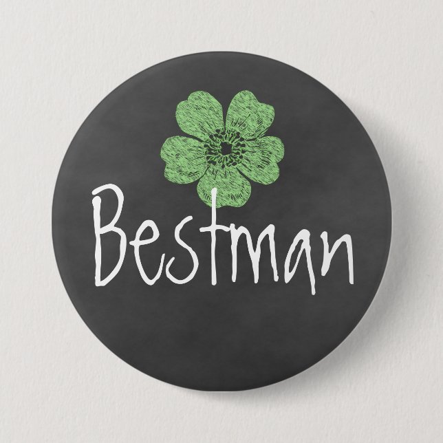 Bestman Wild Green Roses Chalkboard 7.5 Cm Round Badge (Front)