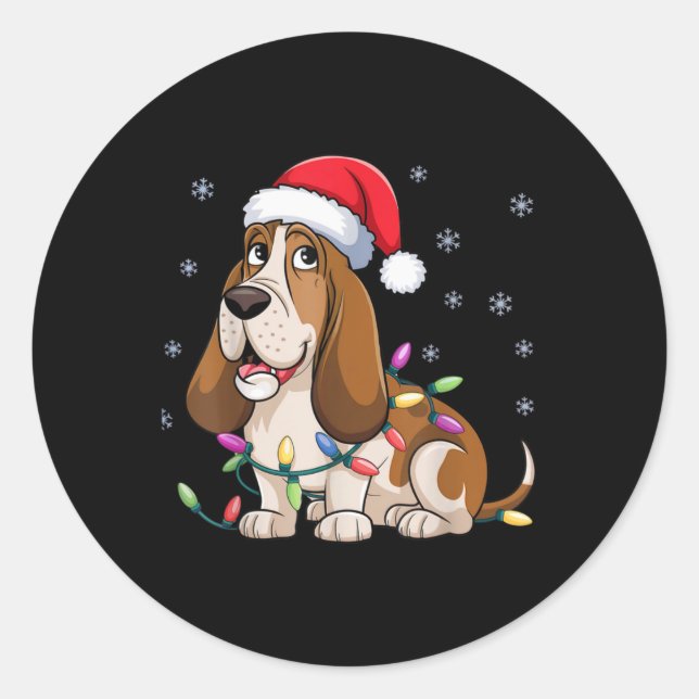 Bet Hound Christmas Lights Xmas Dogs For T Shirt  Classic Round Sticker (Front)