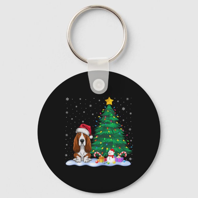 Bet Hound Dog Xmas Tree Lights Reindeer Hat Christ Key Ring (Front)