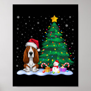 Bet Hound Dog Xmas Tree Lights Reindeer Hat Christ Poster