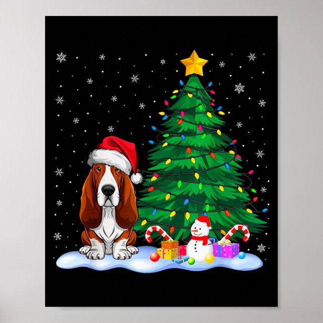 Bet Hound Dog Xmas Tree Lights Reindeer Hat Christ Poster (Front)