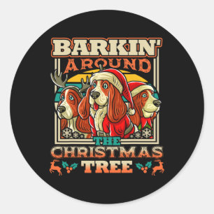 Bet Hound Rkin Around The Christmas Tree Dog Santa Classic Round Sticker