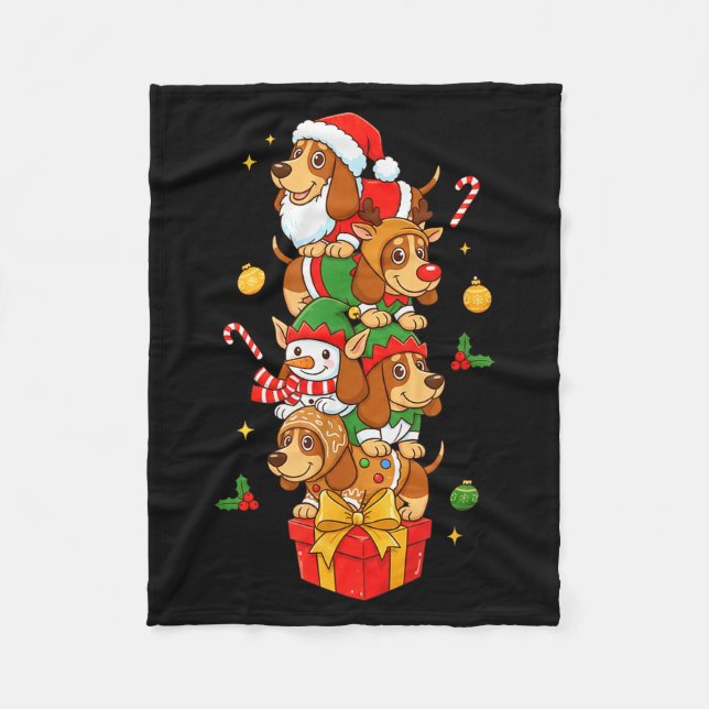 Bet Hound Santa Elf Snowman Christmas Womens Mens  Fleece Blanket (Front)