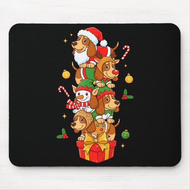 Bet Hound Santa Elf Snowman Christmas Womens Mens  Mouse Pad (Front)