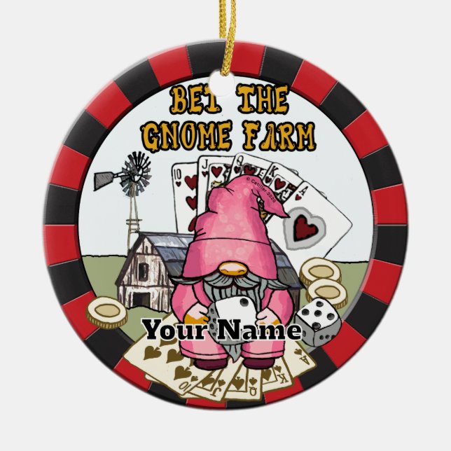 Bet the farm gnome  ceramic ornament (Front)