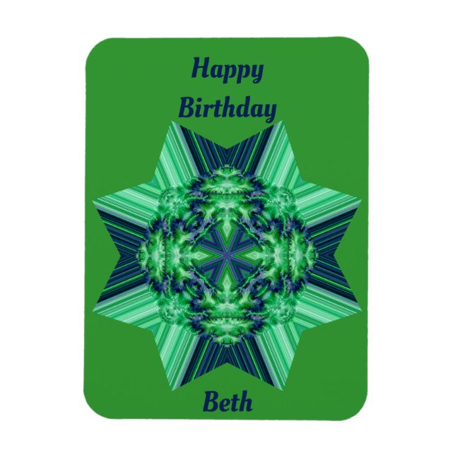 BETH ~ Green Blue Birthday card Octagonal Star ~  Magnet (Vertical)