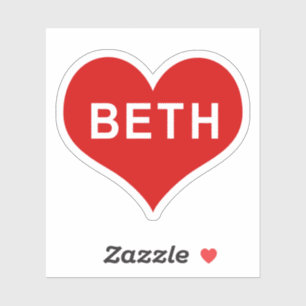 BETH NAME Red Love Heart Vinyl Sticker