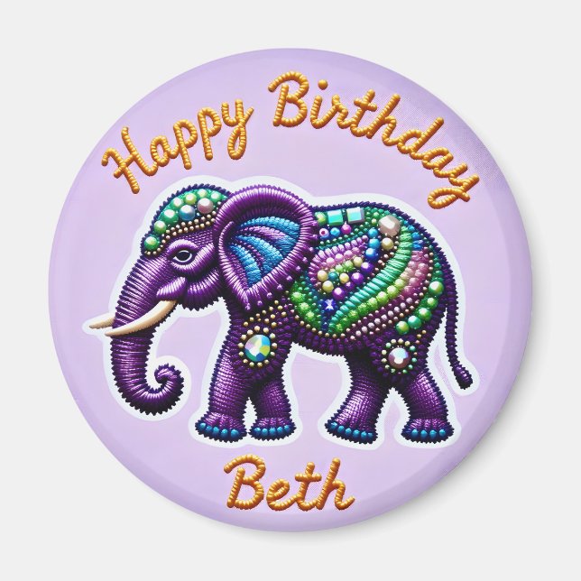 BETH ~ Personalised Purple Elephant  Magnet (Front)