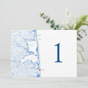 Bethany Beach DE Map Blue Wedding Table Numbers