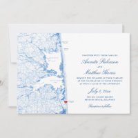 Bethany Beach DE Map Elegant Navy Blue Wedding