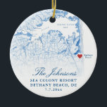 Bethany Beach DE Map Navy Wedding Photo Christmas Ceramic Ornament<br><div class="desc">Commemorate your Bethany Beach, Delaware wedding with our elegant navy blue coastal Delaware map personalised Christmas ornament. Featuring the couple's wedding photo on the back, this keepsake beautifully captures the charm of your special day. Perfect for celebrating venues like The Addy Sea, Sea Colony Resort, Bear Trap Dunes, Bethany Beach...</div>