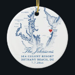 Bethany Beach DE Map Navy Wedding Photo Christmas Ceramic Ornament<br><div class="desc">Commemorate your Bethany Beach, Delaware wedding with our elegant navy blue coastal Delaware map personalised Christmas ornament. Featuring the couple's wedding photo on the back, this keepsake beautifully captures the charm of your special day. Perfect for celebrating venues like The Addy Sea, Sea Colony Resort, Bear Trap Dunes, Bethany Beach...</div>