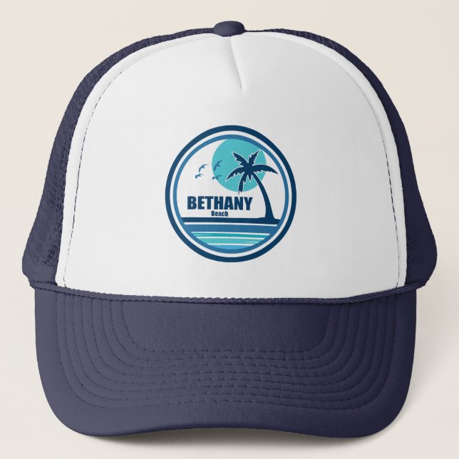 Bethany Beach Delaware Palm Tree Birds Trucker Hat (Front)