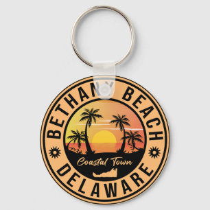 Bethany Beach Delaware Palm Trees Retro Sunset 80s Key Ring
