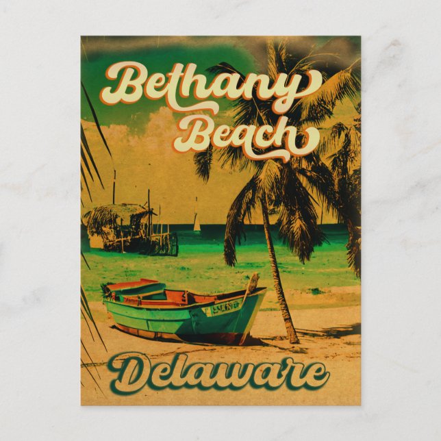 Bethany Beach Delaware Palm Trees Vintage 80s Postcard (Front)