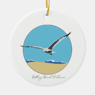 Bethany Beach, Delaware Sea Gull over Beach  Ceramic Ornament