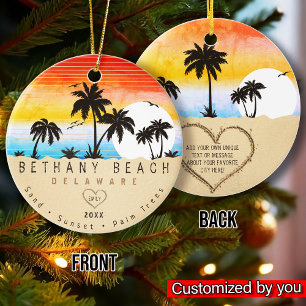 Bethany Beach Delaware Sunset Beach Palm Tree 80s Ceramic Ornament