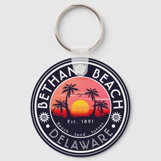 Bethany beach Delaware Sunset Beach Palm Tree 80s Key Ring (Front)