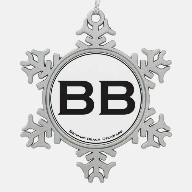 Bethany Beach Snowflake Pewter Christmas Ornament (Front)