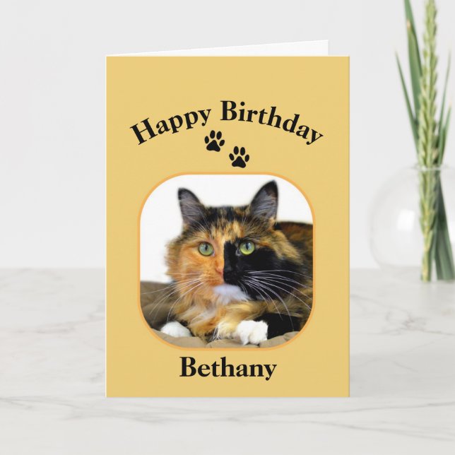 Bethany Calico Cat Happy Birthday Card (Front)