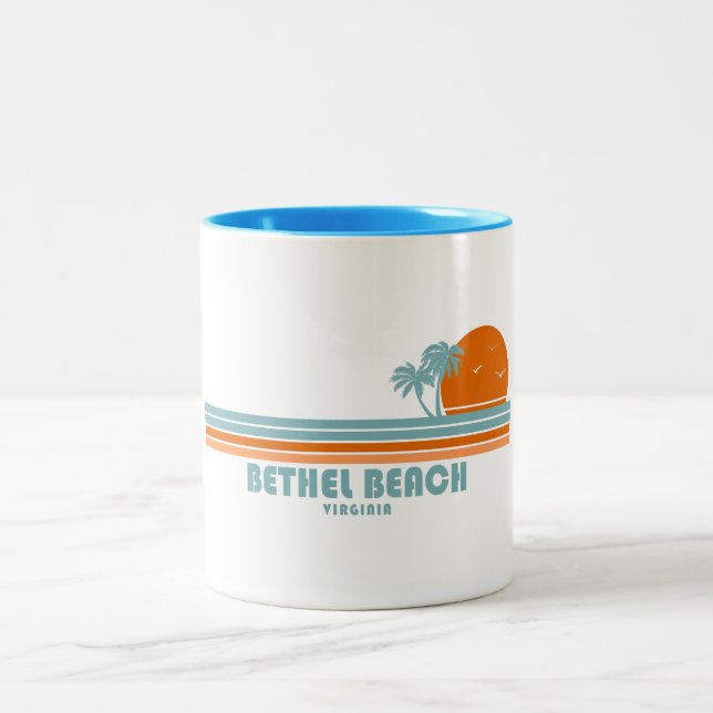 Bethel Beach Virginia Sun Palm Trees Two-Tone Coffee Mug (Center)
